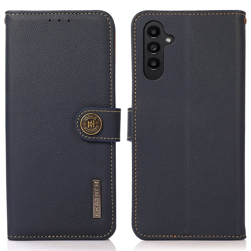 KHAZNEH Til Samsung Galaxy A15 4G Cover Ægte Koskind RFID Blokerende Telefon Stander Cover