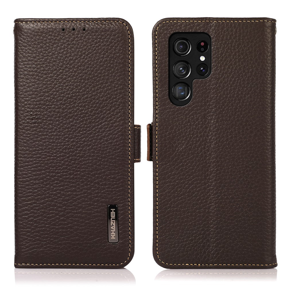 KHAZNEH För Samsung Galaxy S24 Ultra Mobilskal Äkta Koläder Plånboksfodral