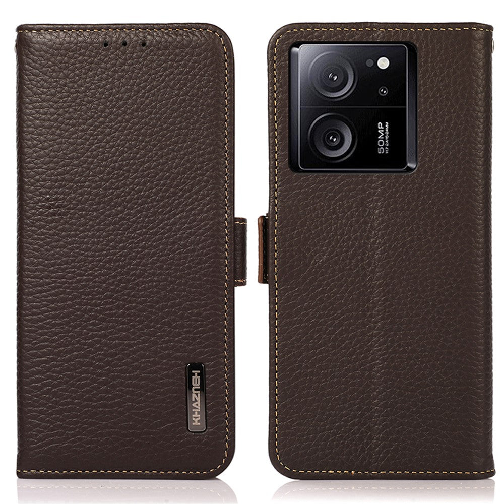 KHAZNEH For Xiaomi 13T Pro / 13T / Redmi K60 Ultra Case Genuine Cow Leather Cell Phone Cover Wallet with RFID Blocking