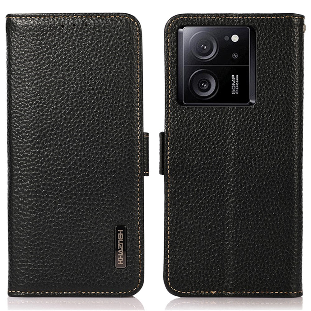 KHAZNEH For Xiaomi 13T Pro / 13T / Redmi K60 Ultra Case Genuine Cow Leather Cell Phone Cover Wallet with RFID Blocking