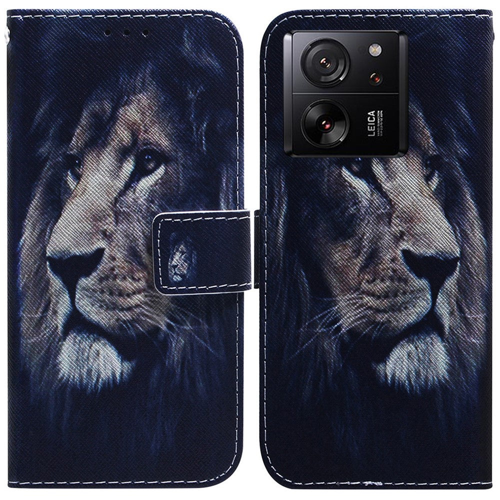 Xiaomi Redmi K60 Ultra / 13T / 13T Pro skal PU-läder stativ mönster tryck mobilskal