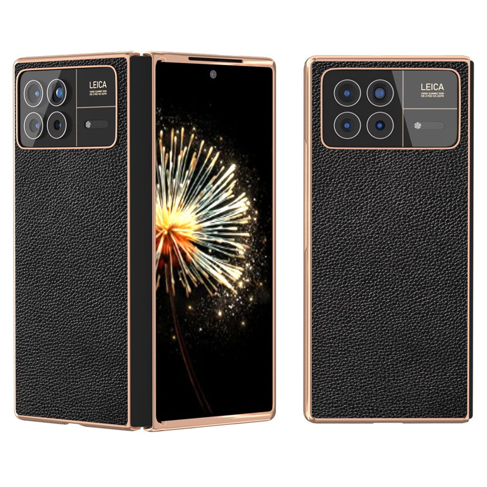 For Xiaomi Mix Fold 3 5G Case Anti-Drop Genuine Cow Leather + PC Electroplating Phone Cover
