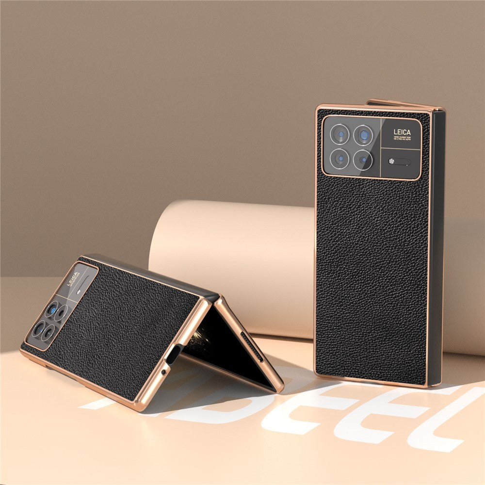 For Xiaomi Mix Fold 3 5G Case Anti-Drop Genuine Cow Leather + PC Electroplating Phone Cover
