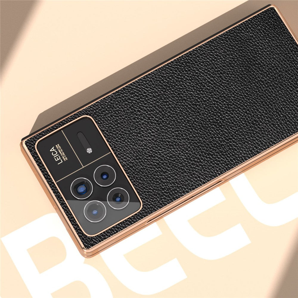 For Xiaomi Mix Fold 3 5G Case Anti-Drop Genuine Cow Leather + PC Electroplating Phone Cover