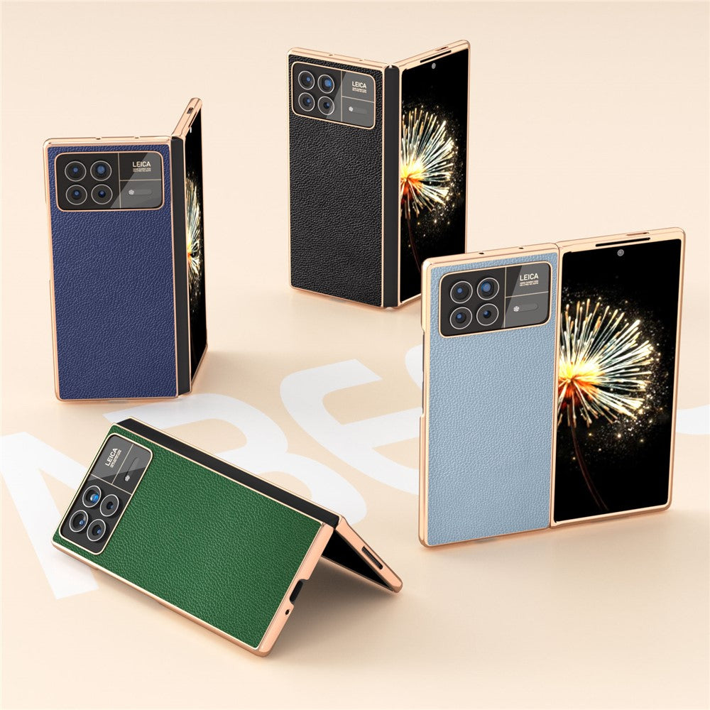 For Xiaomi Mix Fold 3 5G Case Anti-Drop Genuine Cow Leather + PC Electroplating Phone Cover