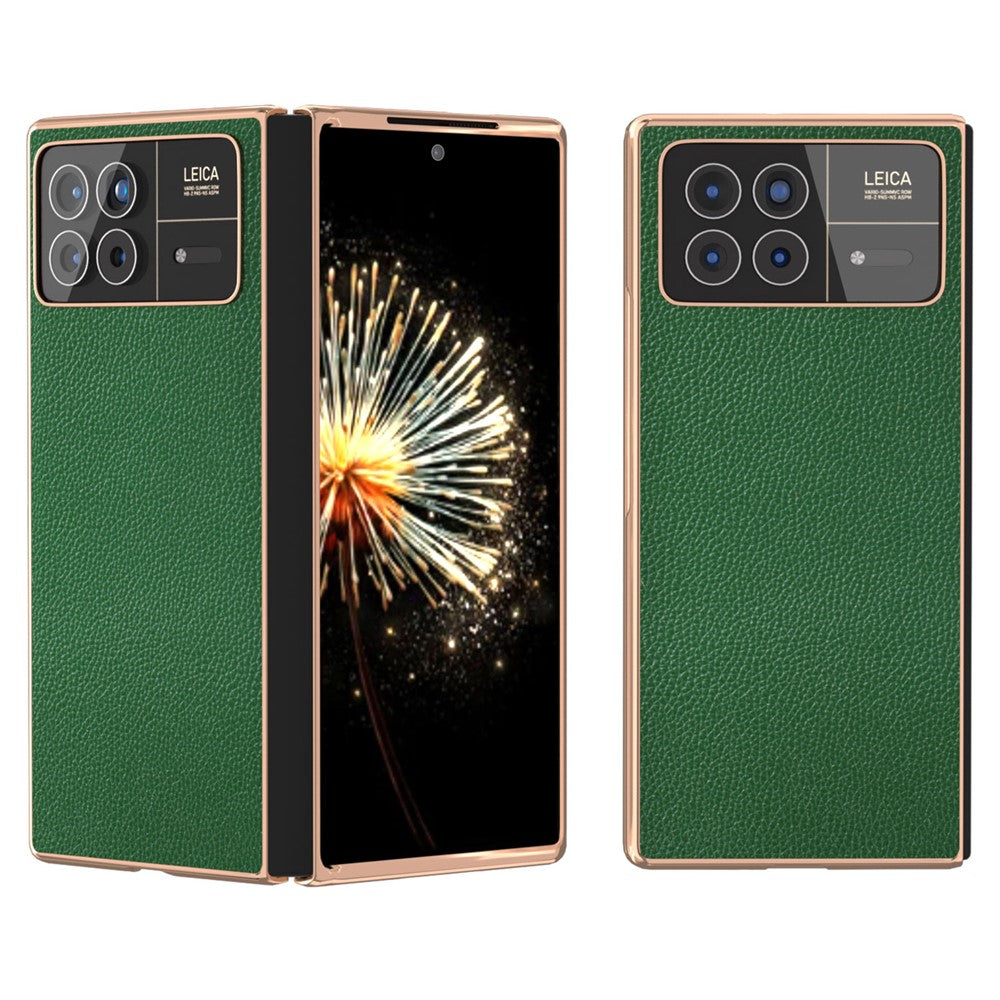 For Xiaomi Mix Fold 3 5G Case Anti-Drop Genuine Cow Leather + PC Electroplating Phone Cover