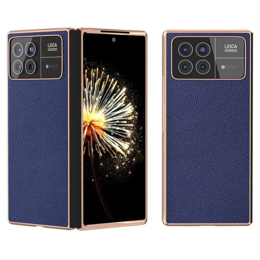 For Xiaomi Mix Fold 3 5G Case Anti-Drop Genuine Cow Leather + PC Electroplating Phone Cover