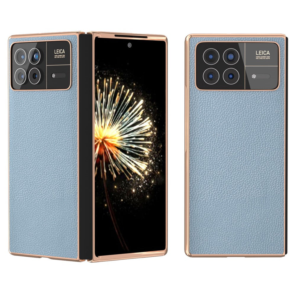 For Xiaomi Mix Fold 3 5G Case Anti-Drop Genuine Cow Leather + PC Electroplating Phone Cover