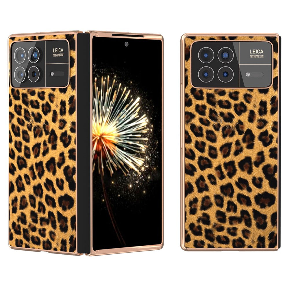 Xiaomi Mix Fold 3 5G-skal Leopardmönster Läder+PC Slim Fit Galvaniserat mobilskal