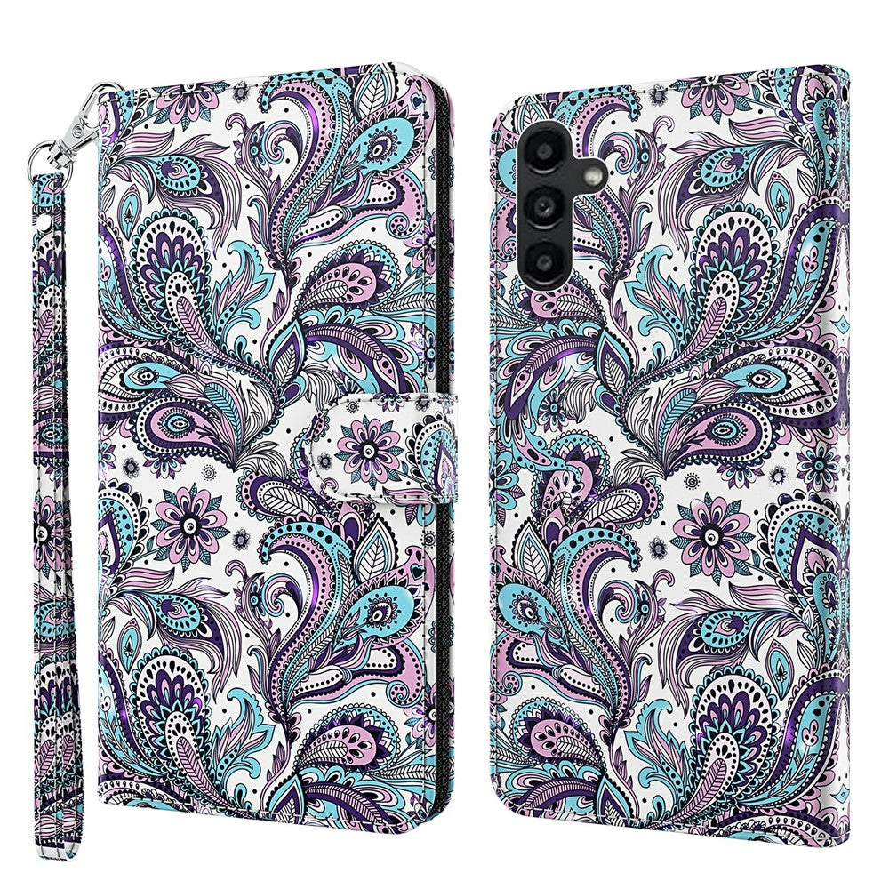 Til Samsung Galaxy A15 4G cover 3D mønster print PU læder pung telefon cover