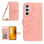 HT04 For Samsung Galaxy S24+ Case Sunflower Imprint Shell Leather Cover with Shoulder Strap