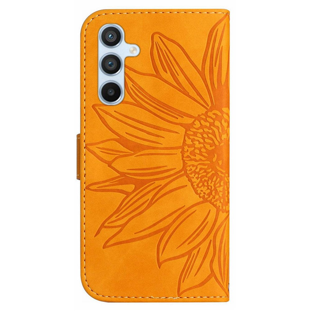 HT04 For Samsung Galaxy S24+ Case Sunflower Imprint Shell Leather Cover with Shoulder Strap