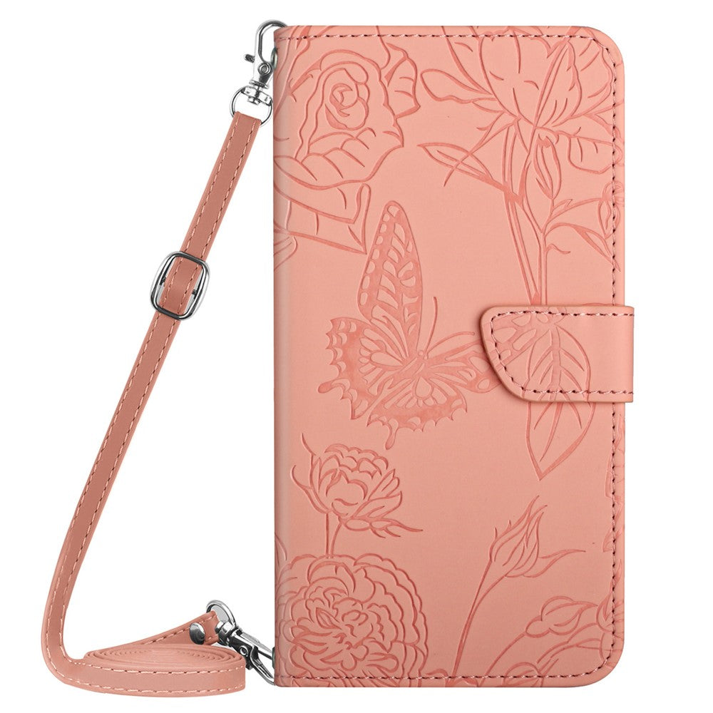 HT03 Til Samsung Galaxy A15 4G Etui Præget Læder Beskyttende Telefoncover med Lang Rem