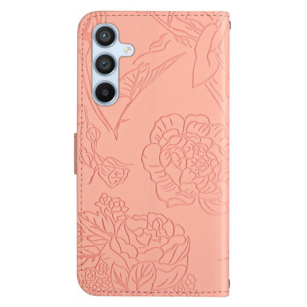 HT03 Til Samsung Galaxy A15 4G Etui Præget Læder Beskyttende Telefoncover med Lang Rem