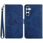 HT03 Til Samsung Galaxy A15 4G Lædercover Præget Blomstercover med Håndrem