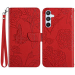 HT03 Til Samsung Galaxy A15 4G Lædercover Præget Blomstercover med Håndrem