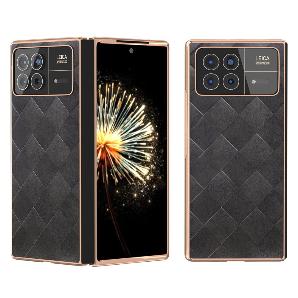 Xiaomi Mix Fold 3 5G-skal med rutmönster och läder + PC-galvanisering, mobilskal