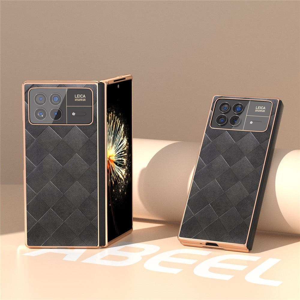 Xiaomi Mix Fold 3 5G-skal med rutmönster och läder + PC-galvanisering, mobilskal