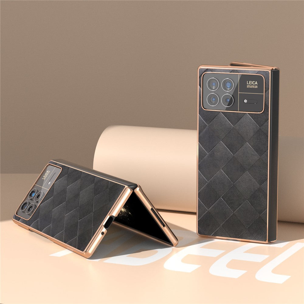 Xiaomi Mix Fold 3 5G-skal med rutmönster och läder + PC-galvanisering, mobilskal