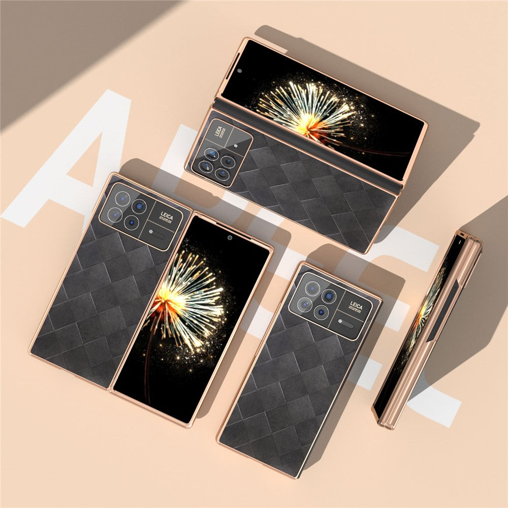 Xiaomi Mix Fold 3 5G-skal med rutmönster och läder + PC-galvanisering, mobilskal