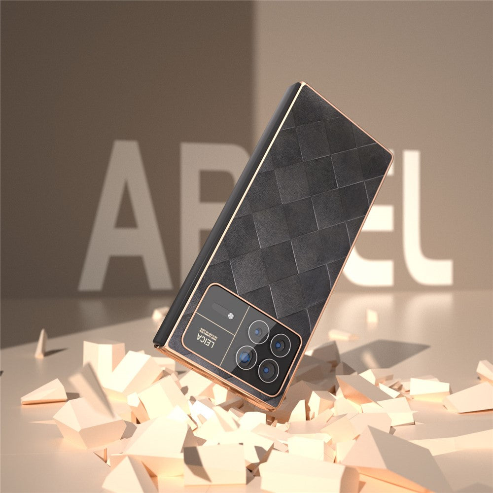 Xiaomi Mix Fold 3 5G-skal med rutmönster och läder + PC-galvanisering, mobilskal