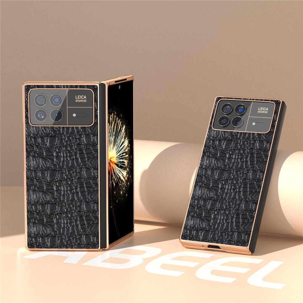 For Xiaomi Mix Fold 3 5G Case Shockproof Genuine Cow Leather+PC Electroplating Cover