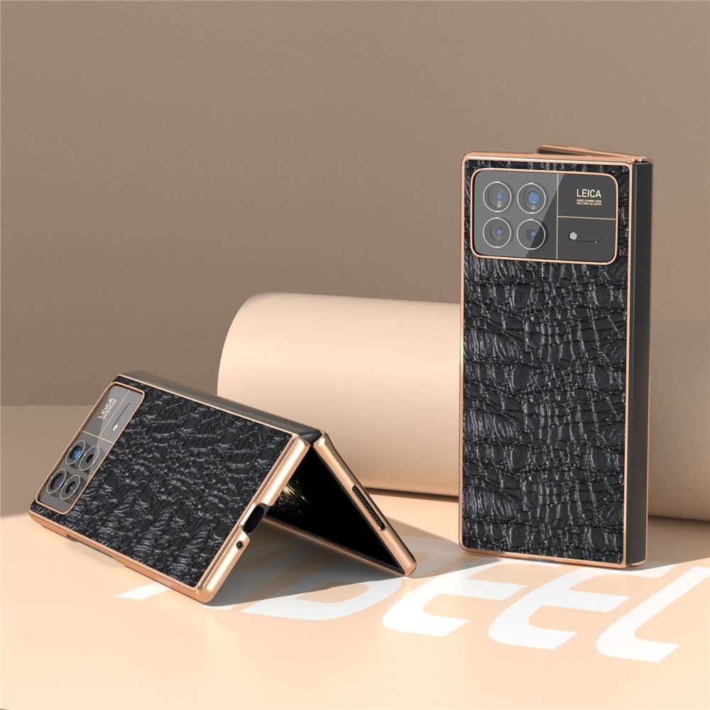 For Xiaomi Mix Fold 3 5G Case Shockproof Genuine Cow Leather+PC Electroplating Cover