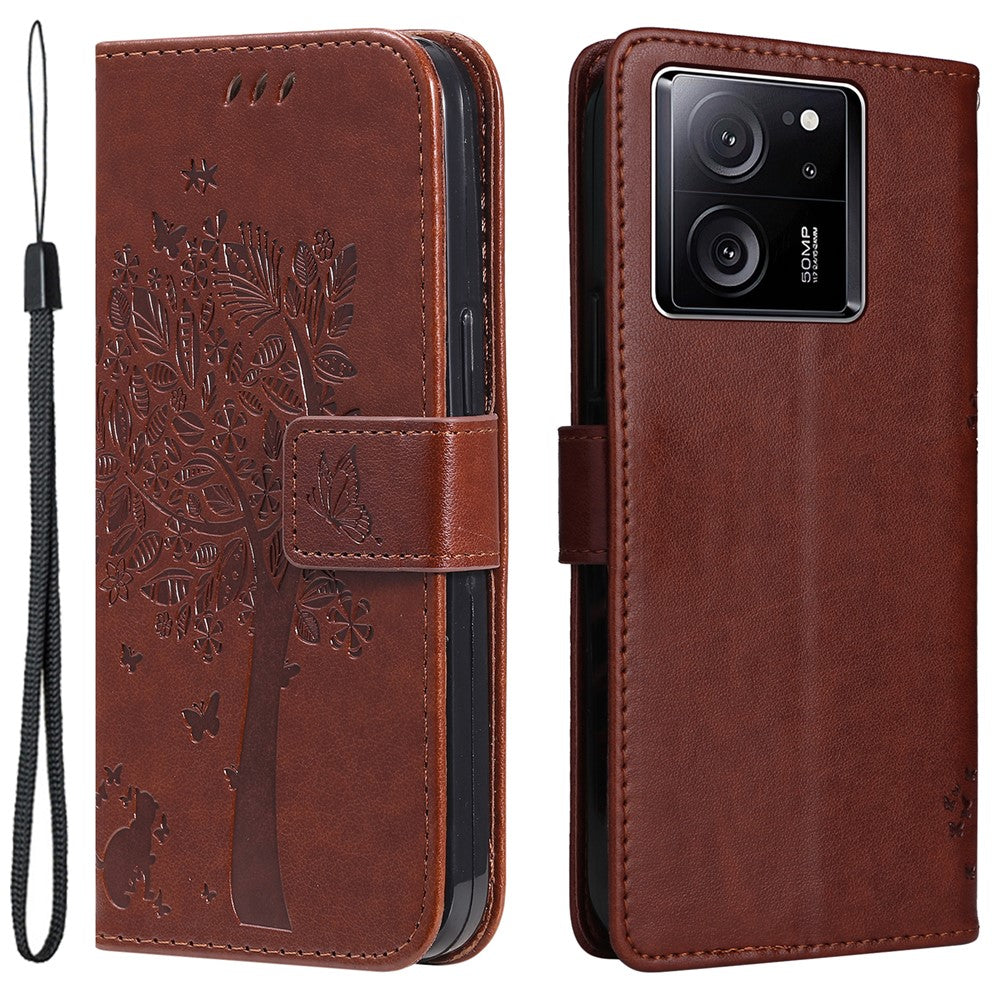 For Xiaomi Redmi K60 Ultra / 13T / 13T Pro Phone Case with Stand Cat Tree Pattern Leather Wallet Mobile Cover