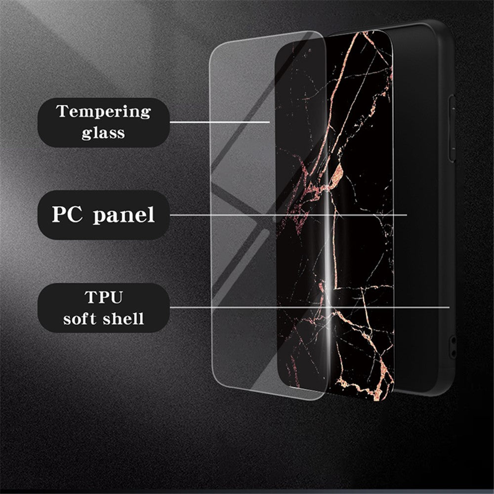 Til Samsung Galaxy A15 4G Cover Faldsikkert Marmormønster Hærdet Glas+PC+TPU Skal