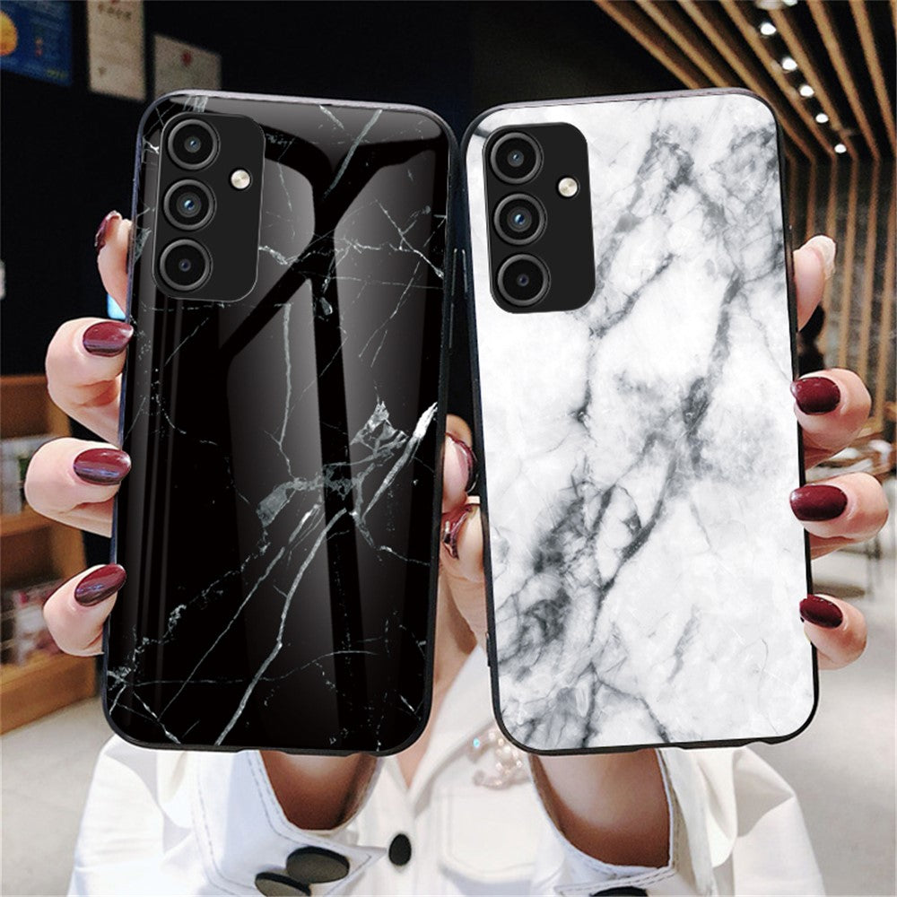 Til Samsung Galaxy A15 4G Cover Faldsikkert Marmormønster Hærdet Glas+PC+TPU Skal