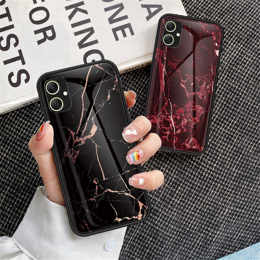 For Samsung Galaxy A05 4G Cover Marble Pattern Tempered Glass+PC+TPU Anti-scratch Shell