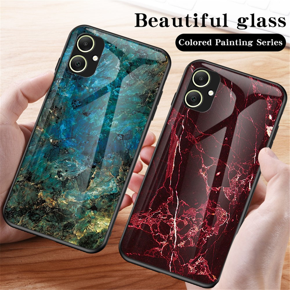 For Samsung Galaxy A05 4G Cover Marble Pattern Tempered Glass+PC+TPU Anti-scratch Shell
