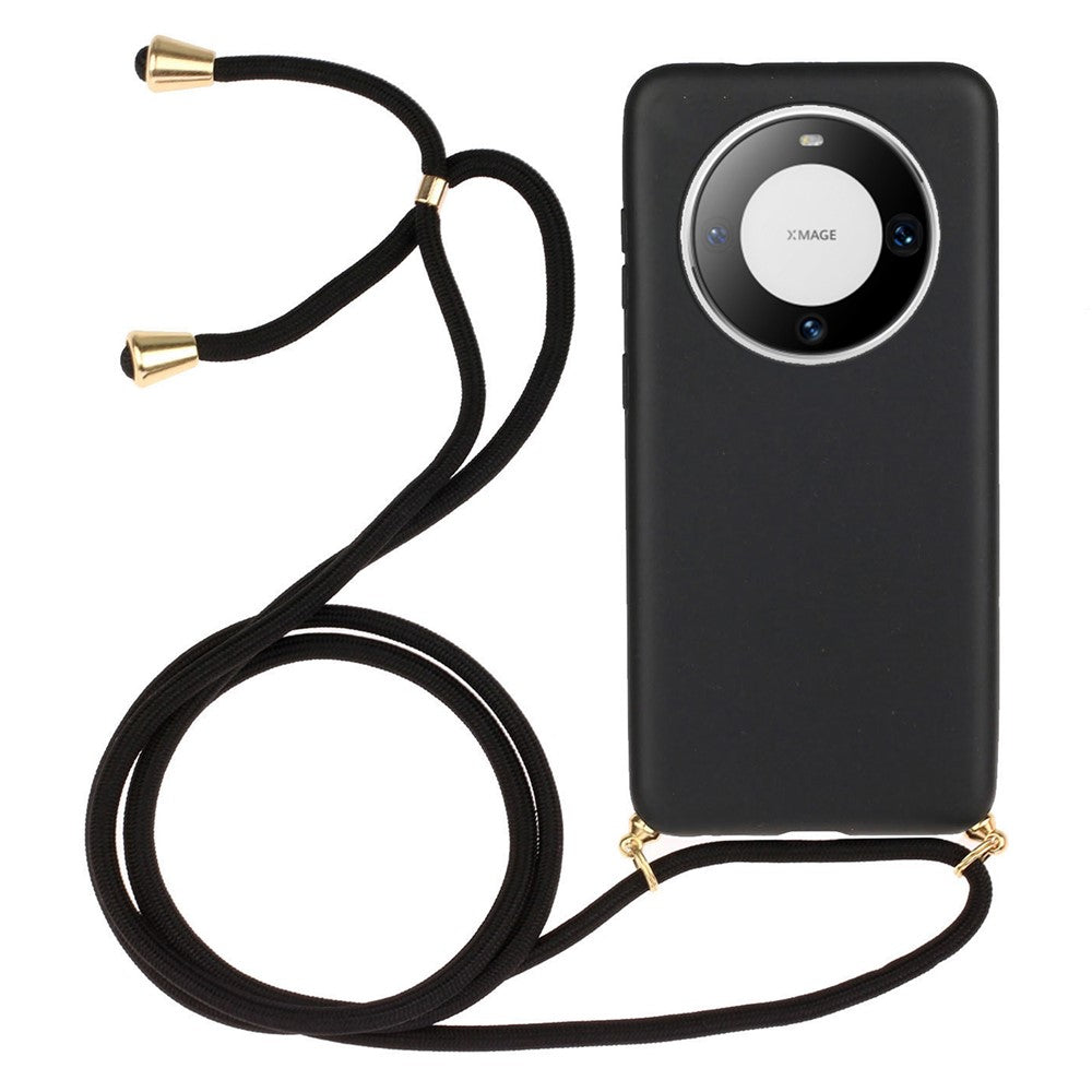 For Huawei Mate 60 Pro Back Case Wheat Straw + TPU Shockproof Phone Cover with Adjustable Lanyard
