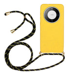 For Huawei Mate 60 Pro Back Case Wheat Straw + TPU Shockproof Phone Cover with Adjustable Lanyard