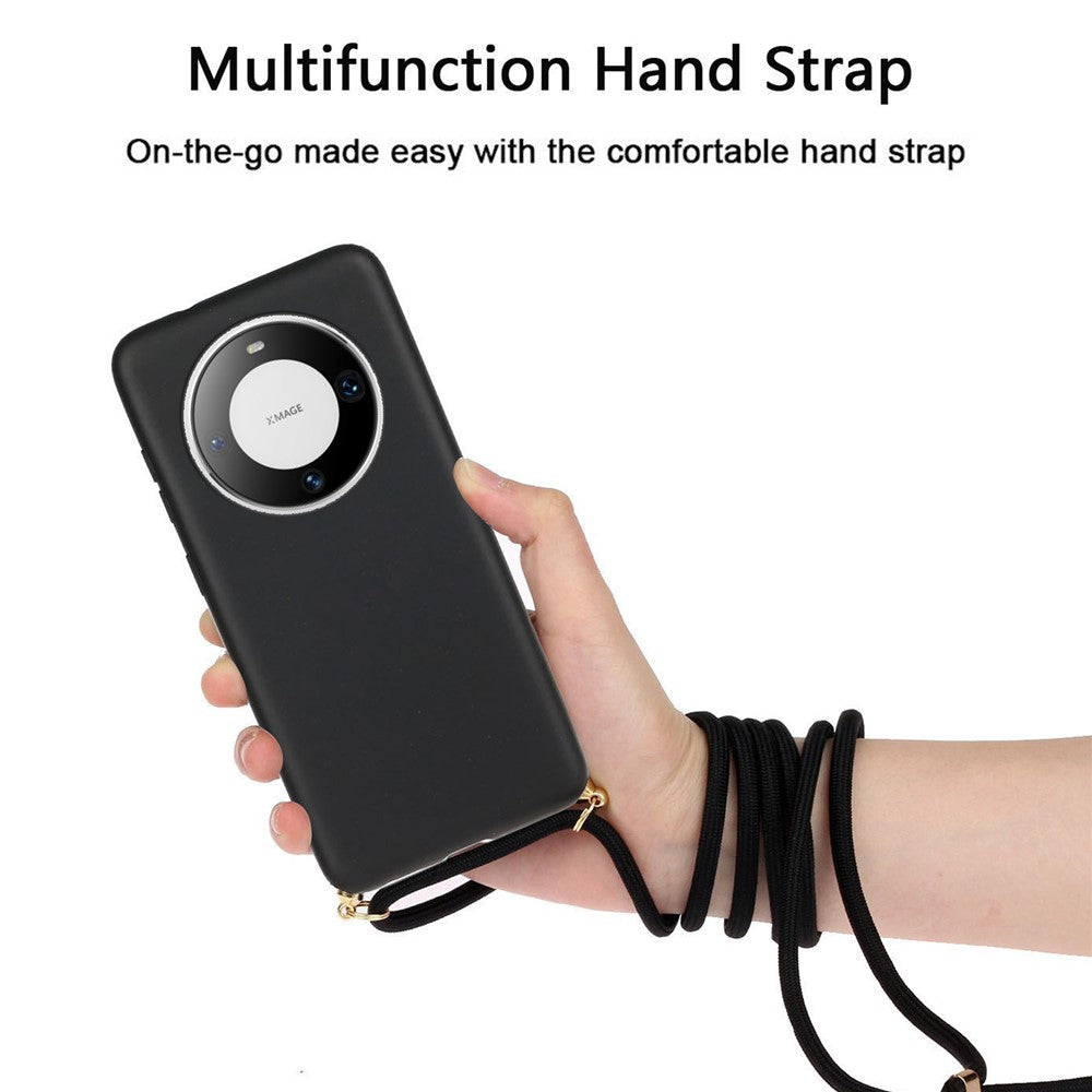 For Huawei Mate 60 Back Case Wheat Straw + TPU Shockproof Phone Cover with Adjustable Lanyard