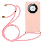For Huawei Mate 60 Back Case Wheat Straw + TPU Shockproof Phone Cover with Adjustable Lanyard