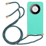 For Huawei Mate 60 Back Case Wheat Straw + TPU Shockproof Phone Cover with Adjustable Lanyard