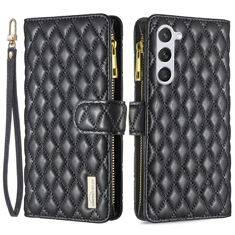 BINFEN COLOR BF Style-15 Til Samsung Galaxy S25+ / S24+ Lædertelefoncover Med Lynlåslomme Pung Telefoncover