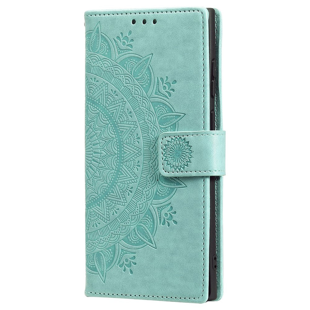 For Samsung Galaxy S24 Ultra Case PU Leather Mandala Flower Stand Cover with Strap