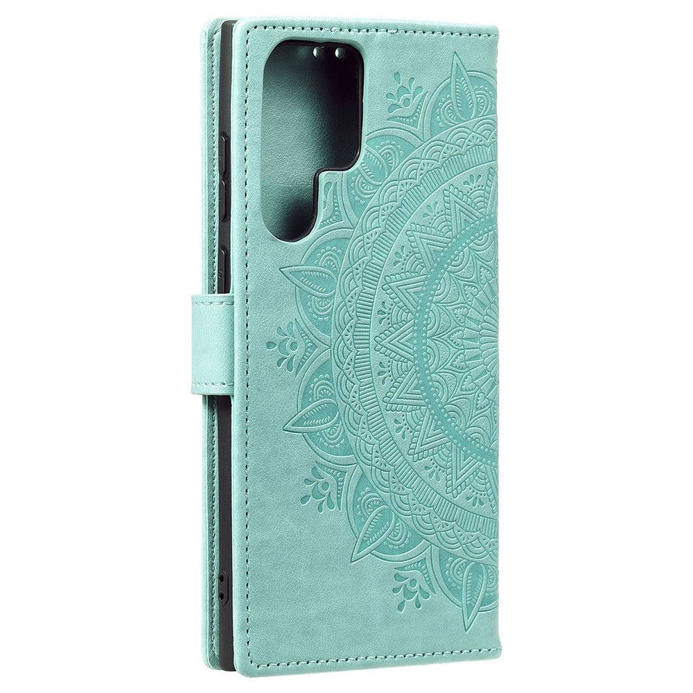 For Samsung Galaxy S24 Ultra Case PU Leather Mandala Flower Stand Cover with Strap