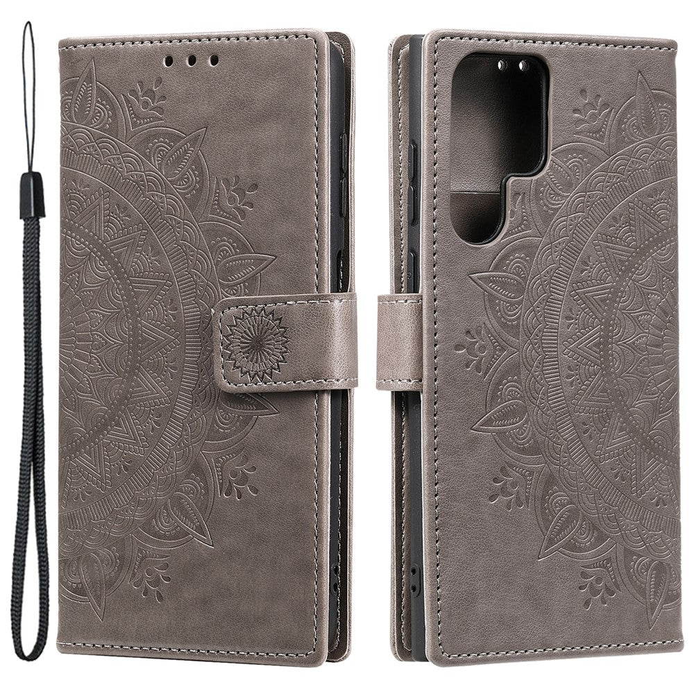 For Samsung Galaxy S24 Ultra Case PU Leather Mandala Flower Stand Cover with Strap