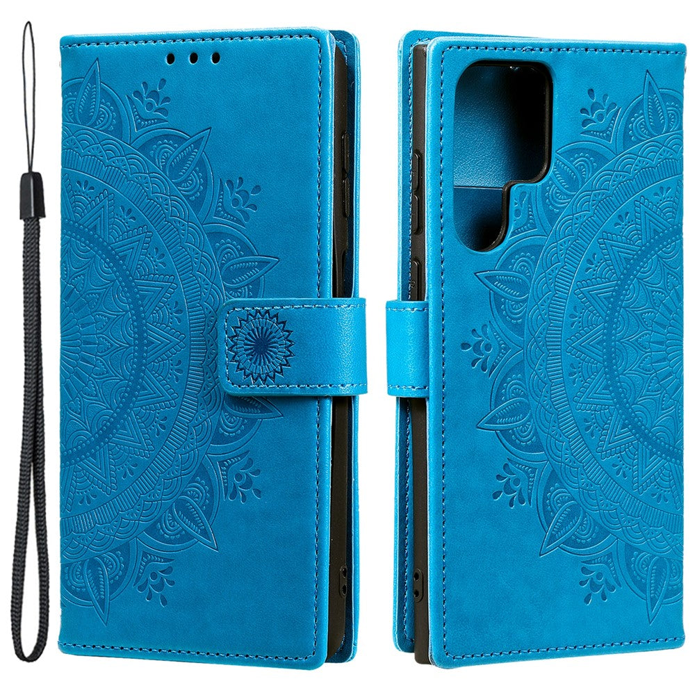 For Samsung Galaxy S24 Ultra Case PU Leather Mandala Flower Stand Cover with Strap