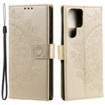For Samsung Galaxy S24 Ultra Case PU Leather Mandala Flower Stand Cover with Strap