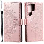 For Samsung Galaxy S24 Ultra Case PU Leather Mandala Flower Stand Cover with Strap