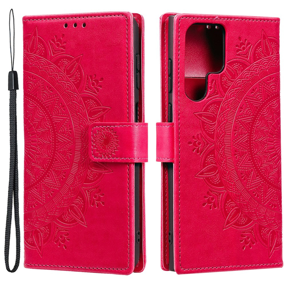 For Samsung Galaxy S24 Ultra Case PU Leather Mandala Flower Stand Cover with Strap