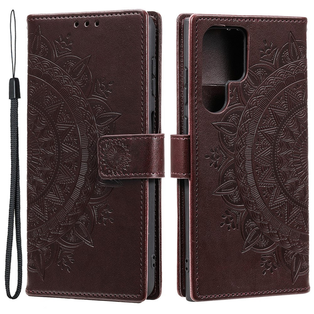 For Samsung Galaxy S24 Ultra Case PU Leather Mandala Flower Stand Cover with Strap
