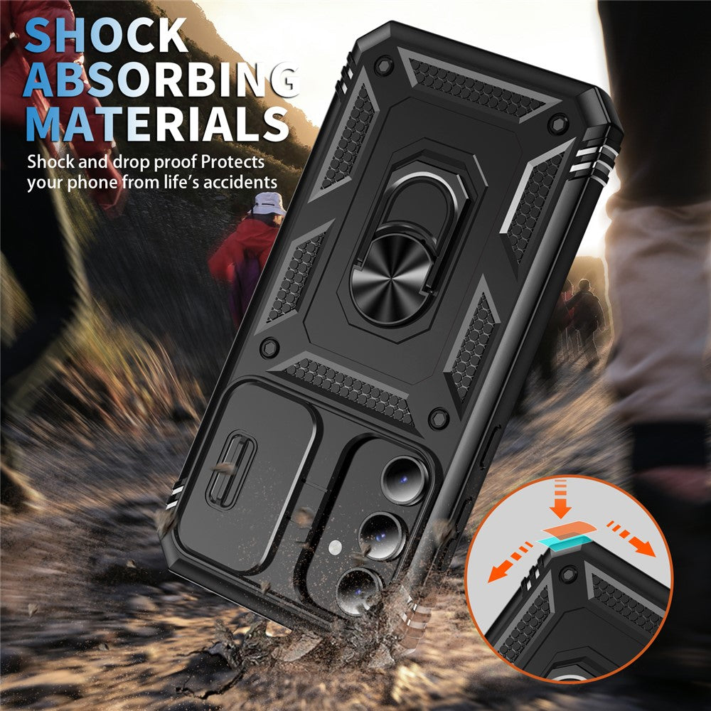 For Samsung Galaxy S23 FE Case Sliding Camera Cover PC+TPU Phone Shell