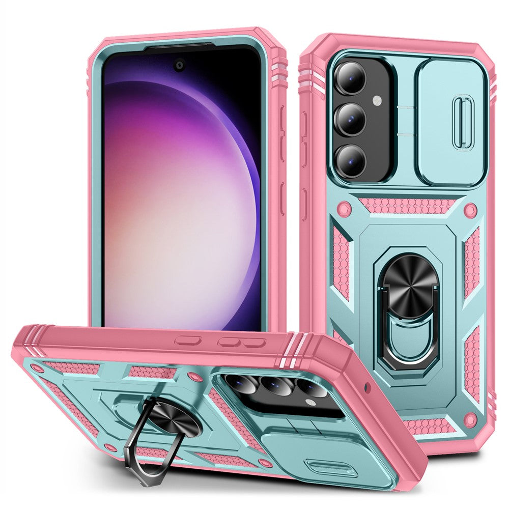 For Samsung Galaxy S23 FE Case Sliding Camera Cover PC+TPU Phone Shell