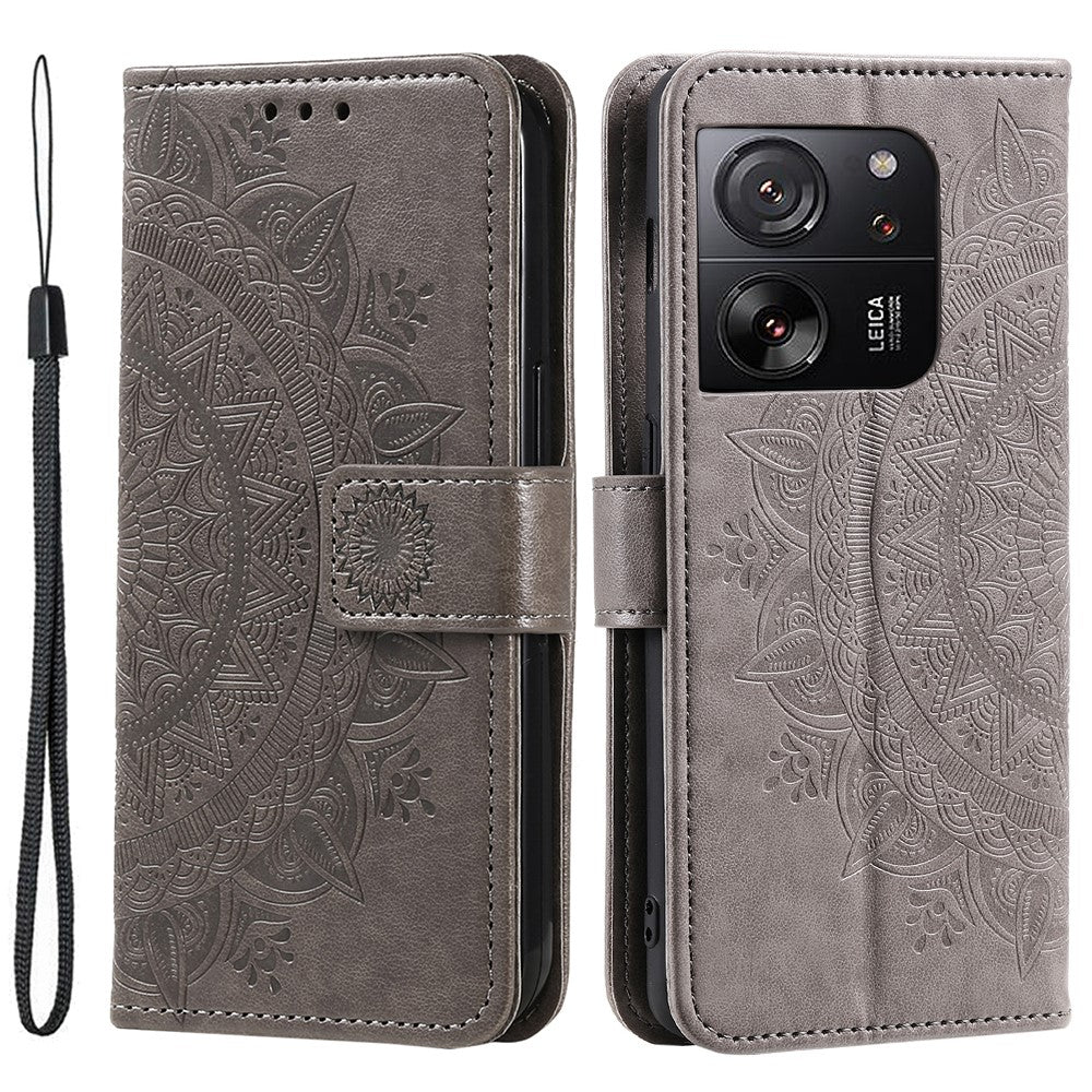 For Xiaomi 13T Pro / 13T / Redmi K60 Ultra Case Mandala Flower Imprinted Leather Cover with Strap