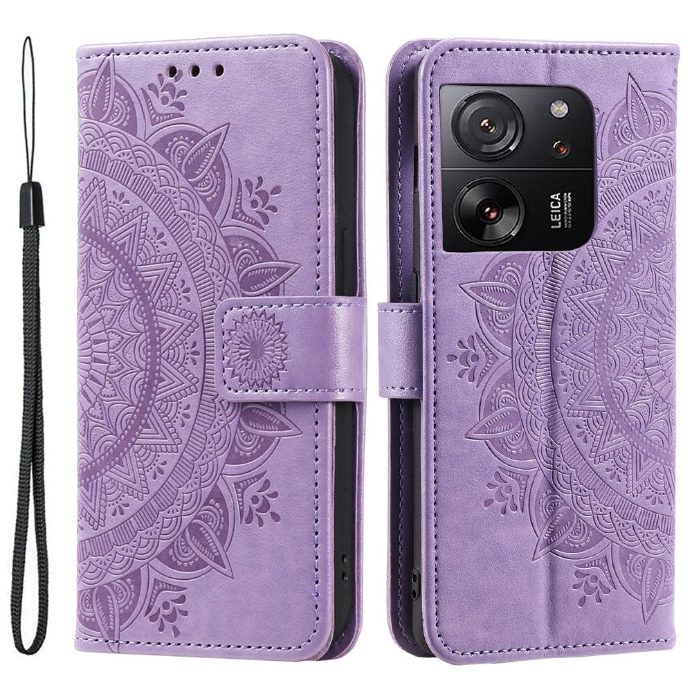 For Xiaomi 13T Pro / 13T / Redmi K60 Ultra Case Mandala Flower Imprinted Leather Cover with Strap